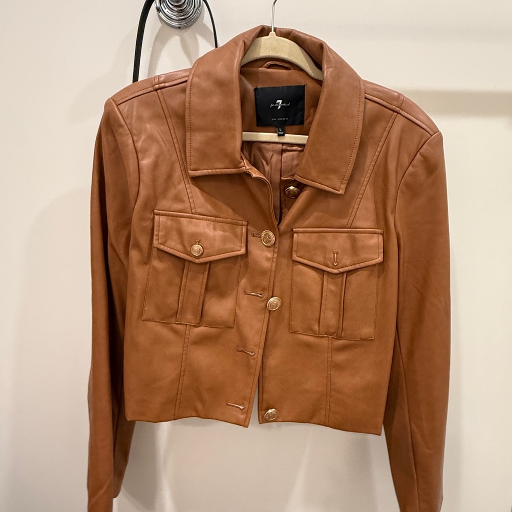 7 For All Mankind Cognac Brown Leather Button Jacket